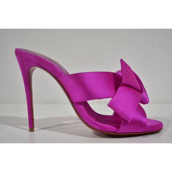 Christian Louboutin Matricia 100 Holly Pink Satin Backless Sandal Heel Pump 36 - Picture 2 of 12